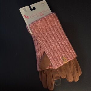 Koolaburra Women's Pink Knit and Brown Suede Gloves